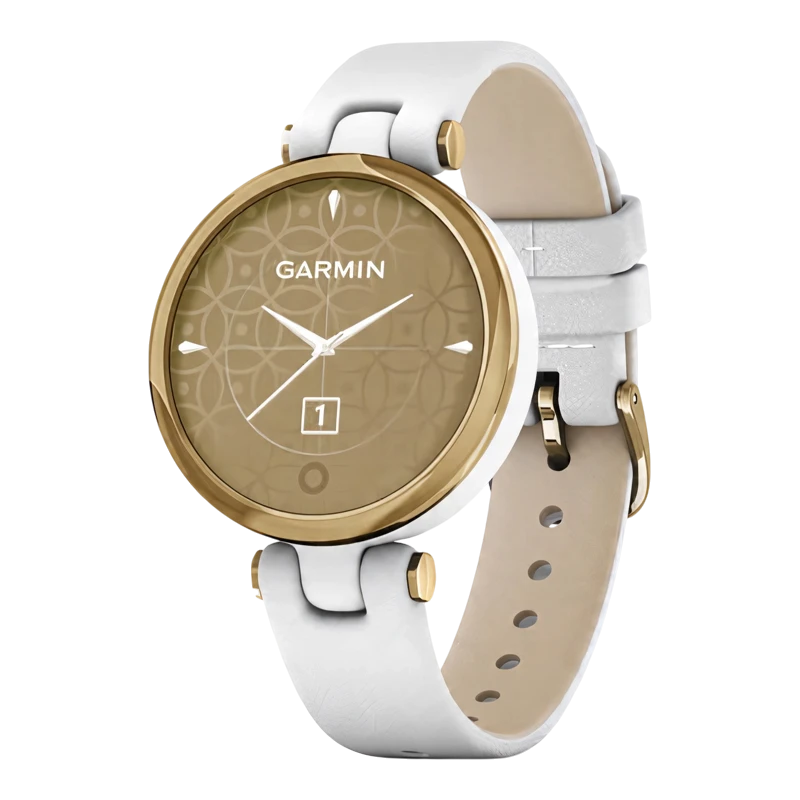 Garmin Lily светло-золотистый безель, белый корпус, кожаный ремешок